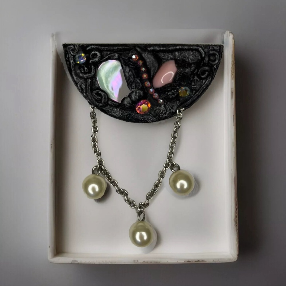 Vintage Marena Handarbeit Art Deco Iridescent Dangle Pearls Pin Brooch Germany